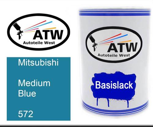 Mitsubishi, Medium Blue, 572: 500ml Lackdose, von ATW Autoteile West.